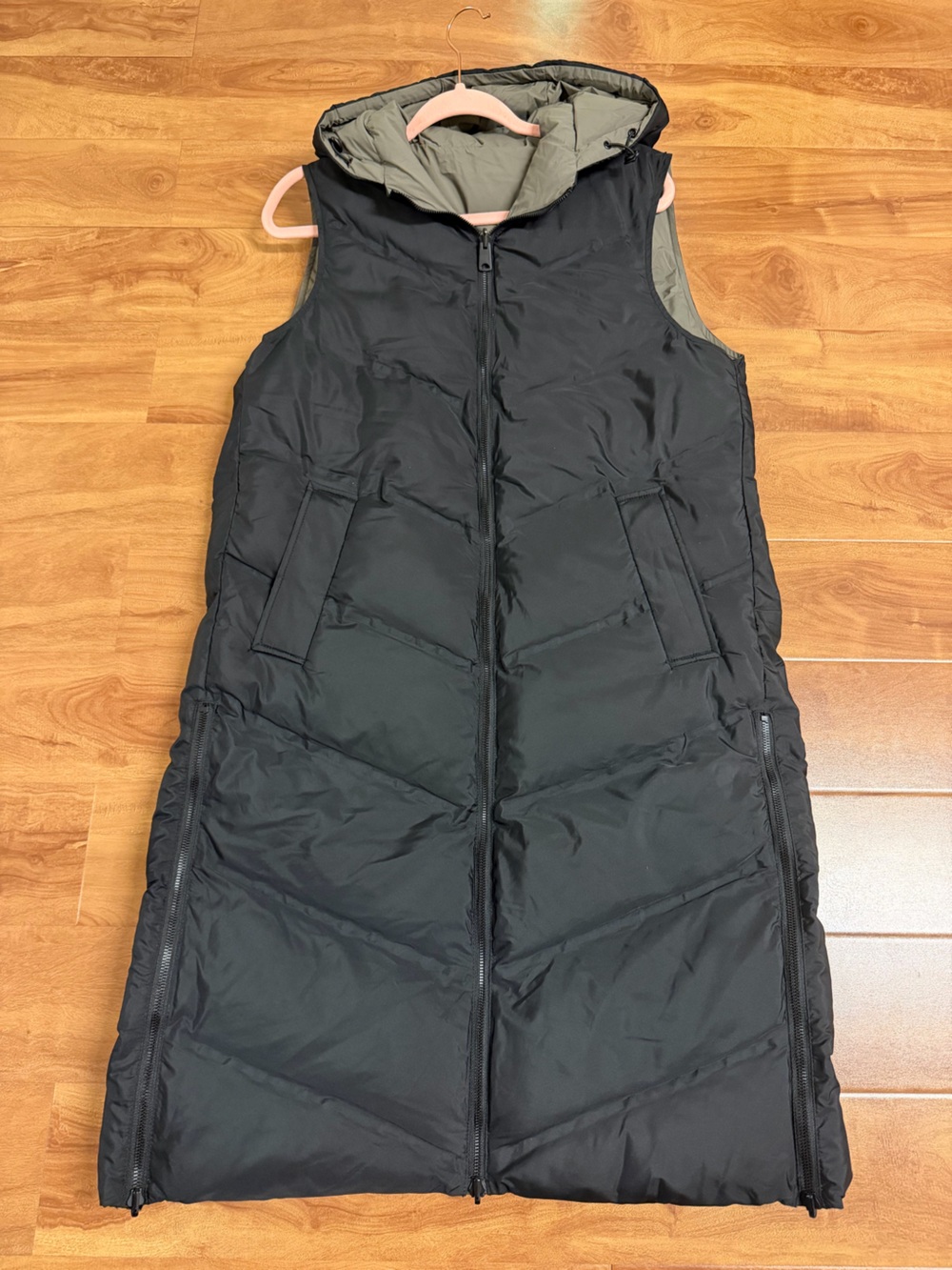 Zara Reversible Long Quilted Hooded Puffer Vest
